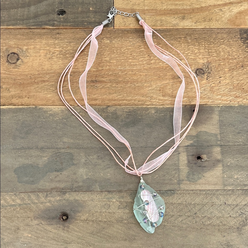 Pink and Silver Sea Glass Pendant Necklace